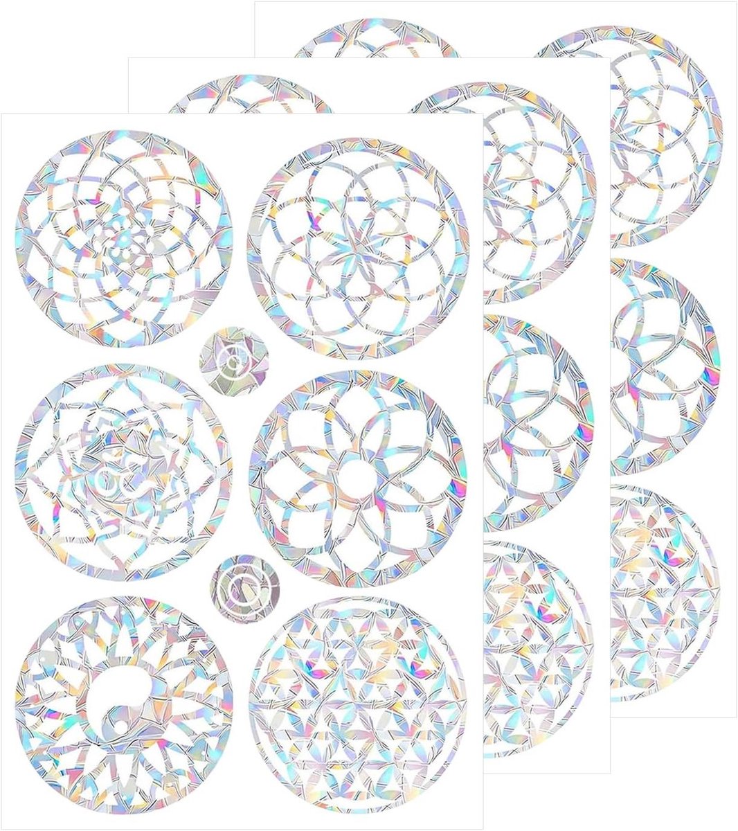 Brenzoos - Elektrostatische Stickers Met Mandala Ontwerp - 3 Stuks | Botsingsraamstickers | Kleurrijke Prism-Sticker